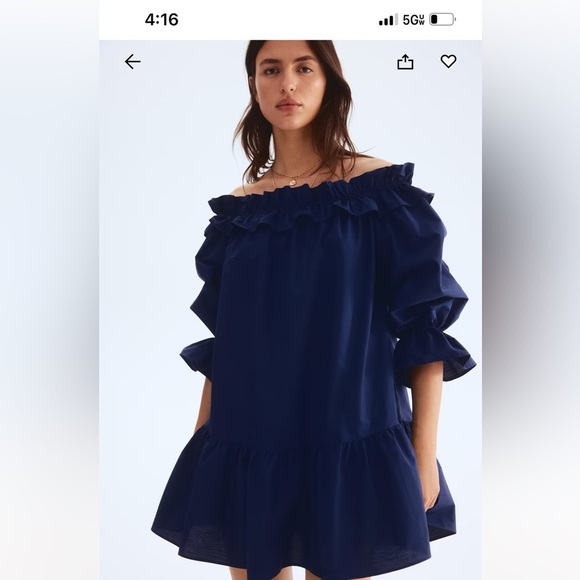 H& M Navy Blue Ruffled Mini Dress - Picture 1 of 9